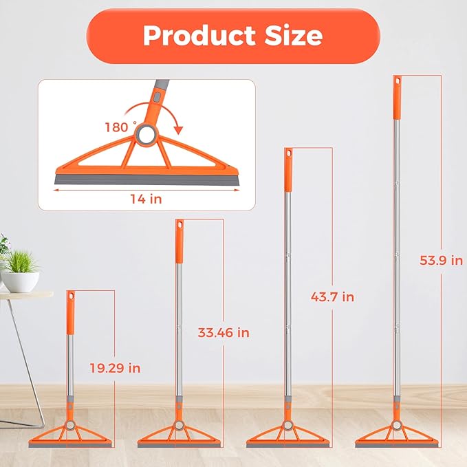 wlich 2-in-1 Air Broom, 180° Rotating 54 Inch Adjustable Silicone Rubber Broom Includes 2 Scraping Strips, Sweep and Silicone Tools with Long Handle for Cleaning Bathrooms,Glass,Tiles,Pet Hair