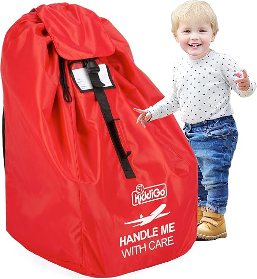 KiddiGo Car Seat Travel Bag for Airplane, Red, 33” H x 18” W x 18” D, Fits Most Standard Convertible, Booster & Infant C