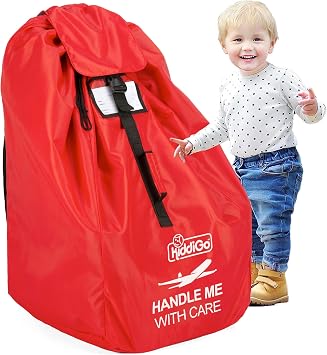 KiddiGo Car Seat Travel Bag for Airplane, Red, 33” H x 18” W x 18” D, Fits Most Standard Convertible, Booster & Infant C