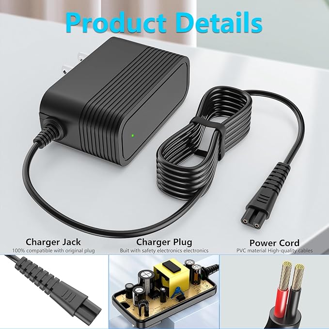 Charger for Voweek Electric Spin Scrubber Compatible with Voweek VWS211/SP02/ LABIGO LA1 Electric Spin Scrubber Power Cord Charger
