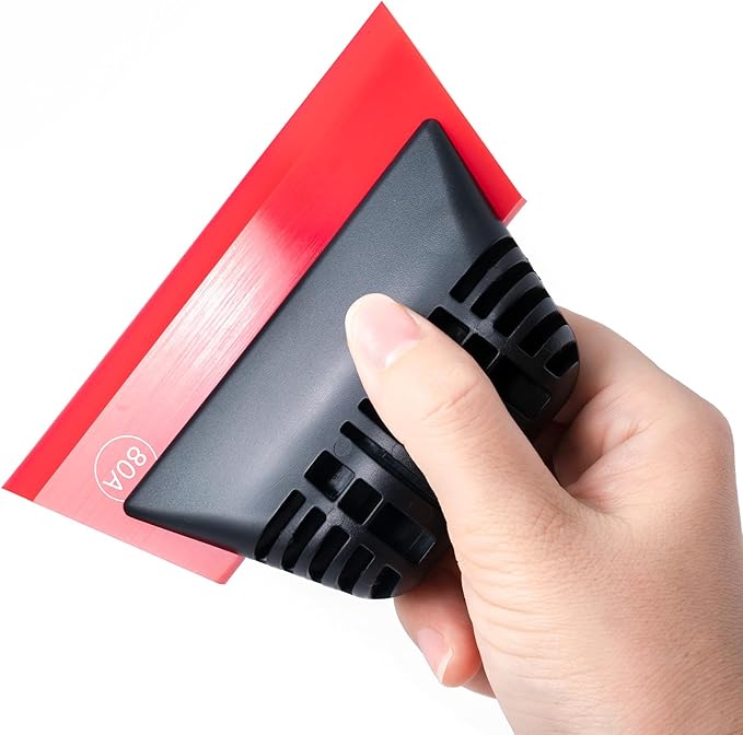 FOSHIO Red Small Squeegee Window Tint Squeegee, Non-Slip Handle Rubber PPF Squeegee, Squeegee for Window Cleaning, Shower Glass Door, Car Window Squeegee for Windshield, Mini Squeegee for Vinyl