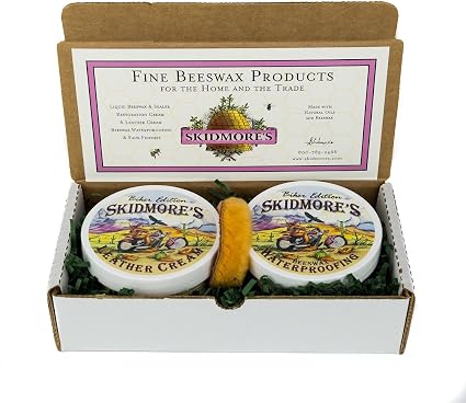 Skidmore's Biker Edition Leather Care Gift Set | Leather Cream and Waterproofing Kit for Your Motorcycle | Natural and N