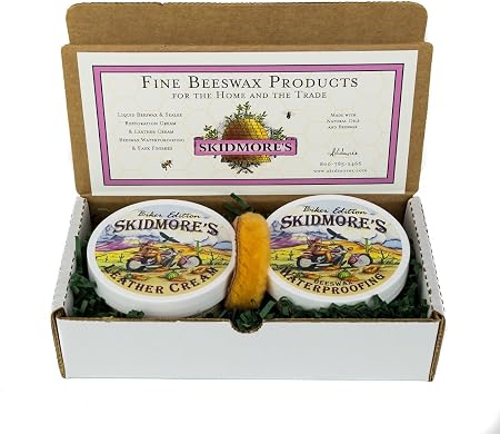 Skidmore's Biker Edition Leather Care Gift Set | Leather Cream and Waterproofing Kit for Your Motorcycle | Natural and N