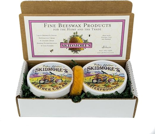 Skidmore's Biker Edition Leather Care Gift Set | Leather Cream and Waterproofing Kit for Your Motorcycle | Natural and N