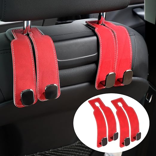 Car Headrest Hooks for Handbags - 2 Pack (Red)