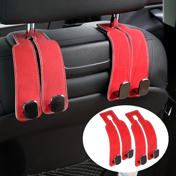 Car Headrest Hooks for Handbags - 2 Pack (Red)