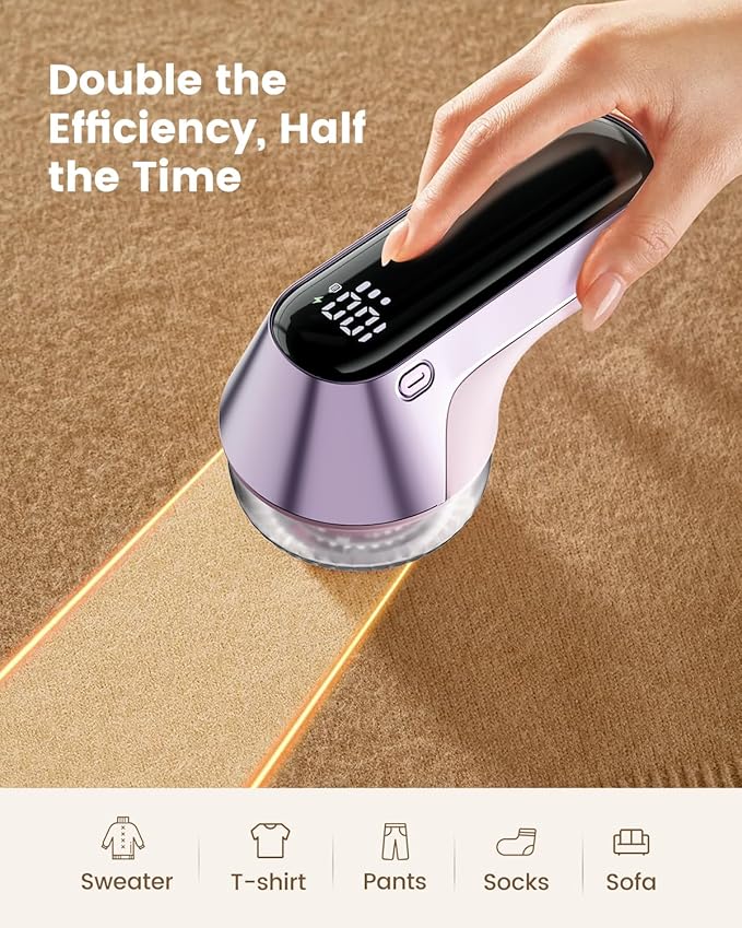 coldSky Fabric Shaver, Rechargeable Lint Shaver with Digital Display, Portable Sweater Defuzzer with 3 Speeds, 6 Leaf Blades and Safety Lock, Electric lint Remover for Clothes, Sweater (Purple)