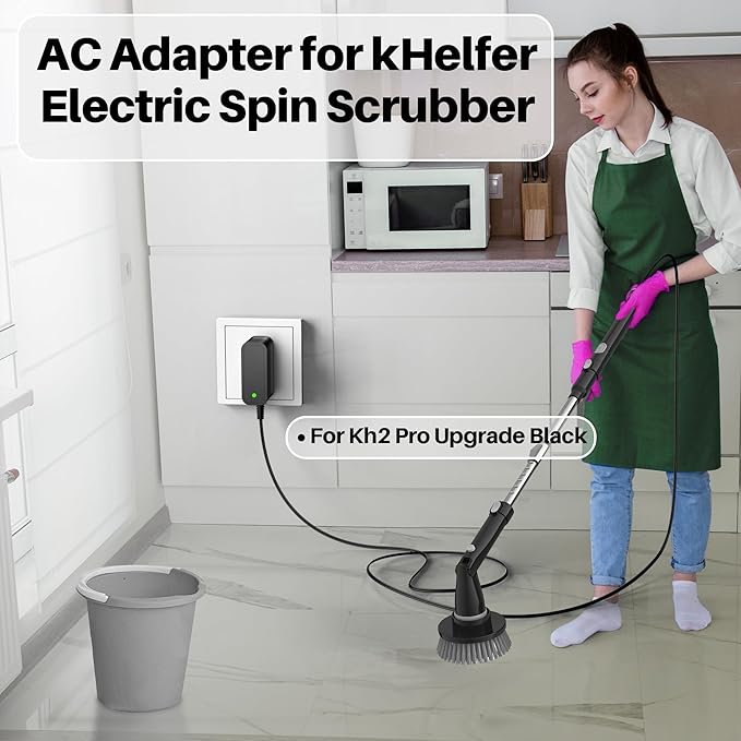 Charger for KHelfer Kh8 Pro Electric Spin Scrubber Compatible with Kh8 Series Kh1 Pro Kh2 KH8W KH8B KH8G Power Scrubber DC 9V AC Adapter