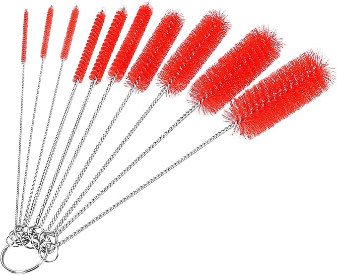 CiaraQ Bottle Cleaning Brushes, 8 Inch Nylon Tube Brush Set, Cleaner for Narrow Neck Bottles Cups with Hook, Set of 10pcs.