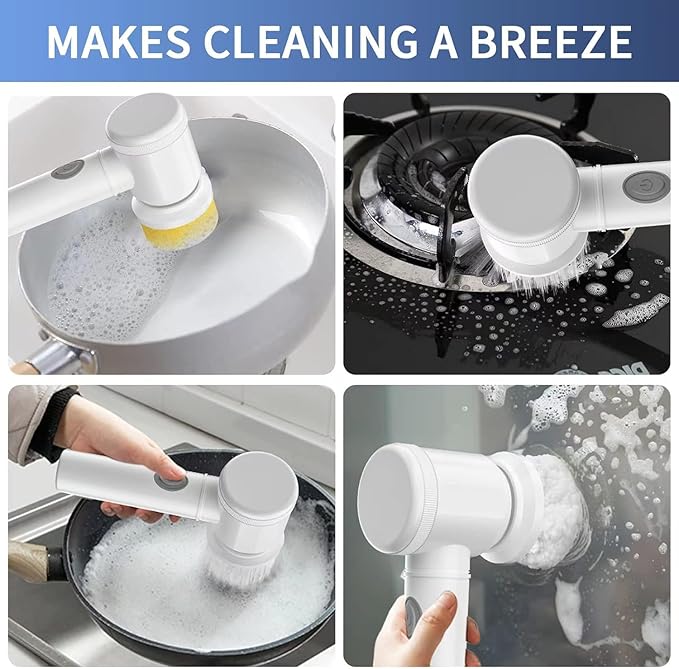 Electric Spin Scrubber - Shower Scrubber,Bathroom Scrubber Electric,for Cleaning Tub, Floor, Tile, Window, Sink, Kitchen Cleaning with 6 Electric Cleaning Brush Head (6)