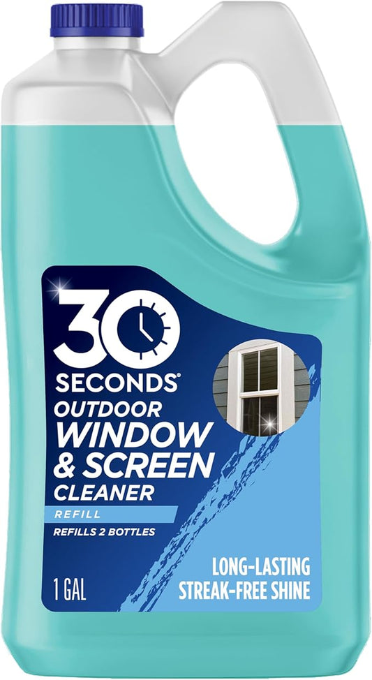 30 SECONDS Outdoor Window & Screen Concentrated Cleaner for Glass, Patio Doors, Fiberglass, Furniture - No Screen Removal Required, Spray & Rinse - Refill for Hose End Sprayer Bottles, 1.1 Gallon