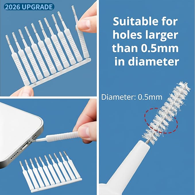 2026 Upgrade Phone Cleaning Kit 57PCS, iPhone Cleaning Kit, Airbud Cleaning Kit for AirPods, Keyboard Cleaning Kit, Charging Port Cleaner for Apple Lightning/Android USB-C (White, with 10 Mini Brush)