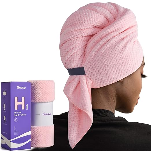 Umisleep Extra Large Microfiber Hair Towel, Ultra Absorbent, Pink