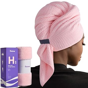 Umisleep Extra Large Microfiber Hair Towel, Ultra Absorbent, Pink