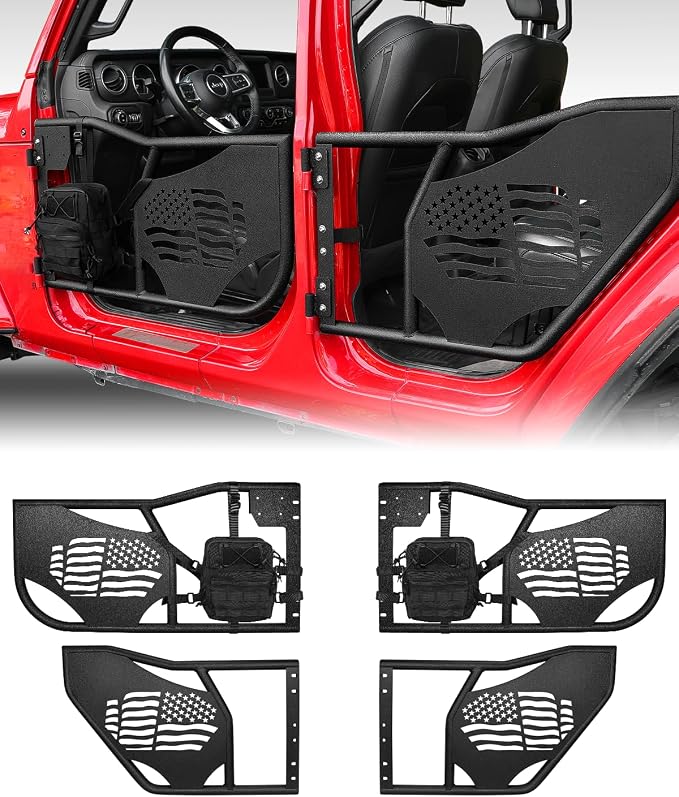 ROADER JK Tube Doors for 2007-2018 Jeep Wrangler JK Unlimited 4-Door US Flag pattern Front & Rear Tubular Half Doors, Of