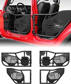 ROADER JK Tube Doors for 2007-2018 Jeep Wrangler JK Unlimited 4-Door US Flag pattern Front & Rear Tubular Half Doors, Of
