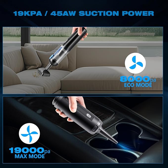 HAUSMEISTER Airflex Go Cordless Car Vacuum 16000Pa, 4-in-1 Handheld Vacuum with Air Duster & Inflator, Portable Mini Vac for Car Detailing, Pet Hair, Keyboard Cleaning (Black)