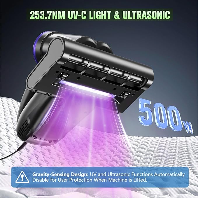 Bed Vacuum Cleaner Mattress Vacuum Cleaner,16Kpa Powerful Handheld Vacuums with UV-C Light & Double Dust Cup & High Heating & Ultrasonic & HEPA Filter for Bed Sofa(Corded,Black Blue)