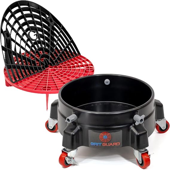 The Original Grit Guard Bucket Insert with Washboard Combo (Black/Red) + Bucket Dolly with Wheels (Black) - Made in the 