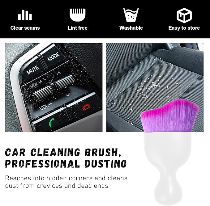Ziciner Car Detailing Brush, Curved Soft Bristles Auto Removal Dust Collectors, Universal Vehicle Dashboard, Air Conditioner Vents etc Interior Cleaning Tool Accessory (White/Purple)