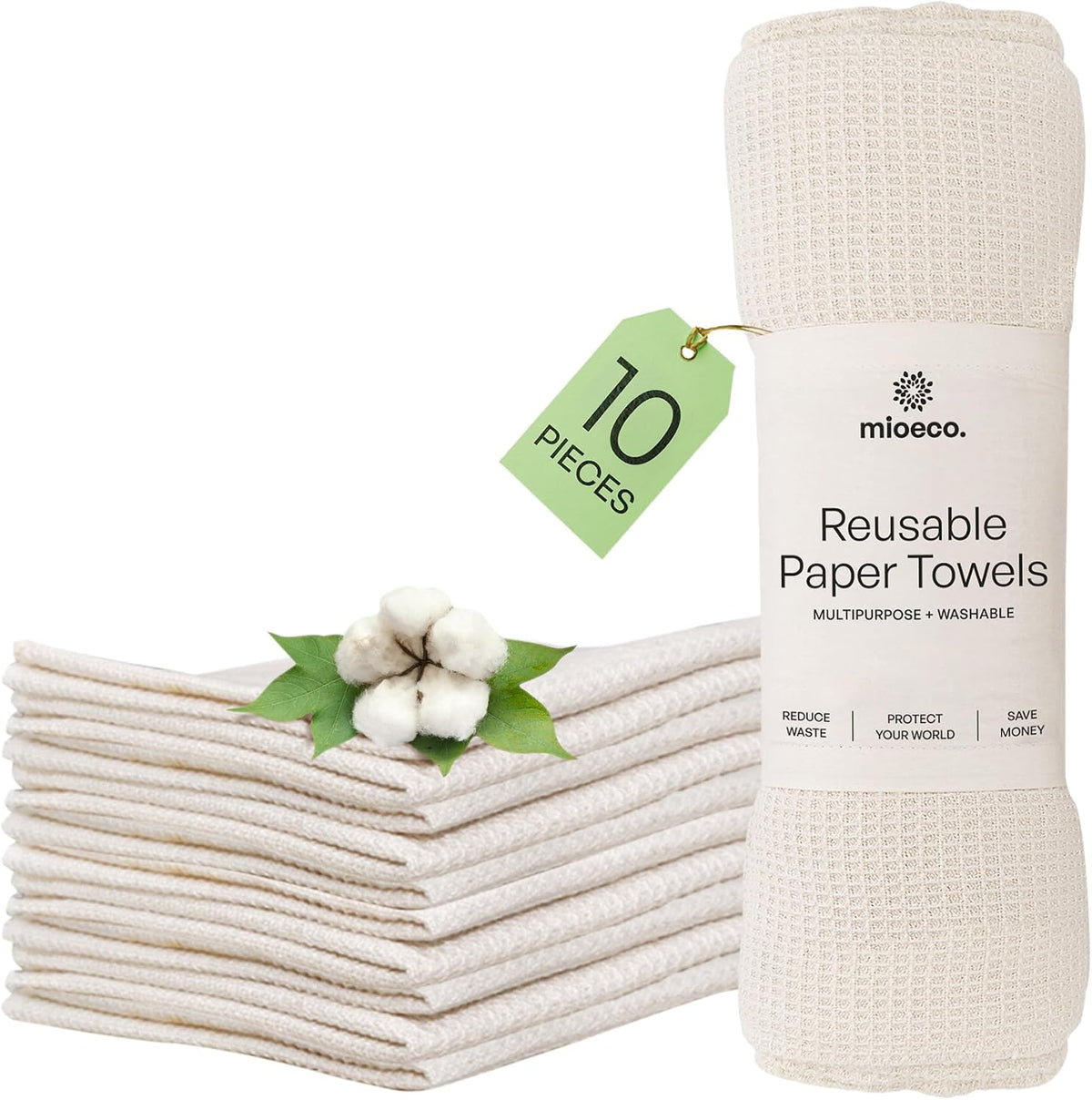 10 Pack Reusable Kitchen Paper Towels, Organic Dish Cloths