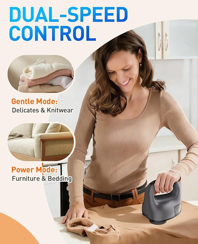 Fabric Shaver with Dual Head, 2X Faster Lint Remover for Clothes, 6-Leaf Blades, 2-Speed Electric Sweater Defuzzer with LED Display for Furniture & Clothing