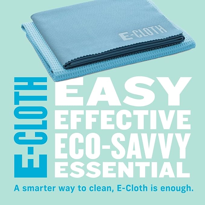E-Cloth Window Cleaning Cloth Kit - Reusable Durable Towels, Washable & Long Lasting, Glass Cloth for Windows, Mirrors, Cars, Lenses & Screens, Streak Free Shine, Microfiber - Alaskan Blue