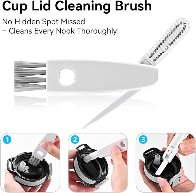 4 Pack Bottle Brush Cleaning Set, Including Long Handle Water Bottle Brush and 3 in 1 Cup Lid Cleaning Brush, Straw Cleaner Brush Washing for Baby Bottles, Tumblers, Glasses