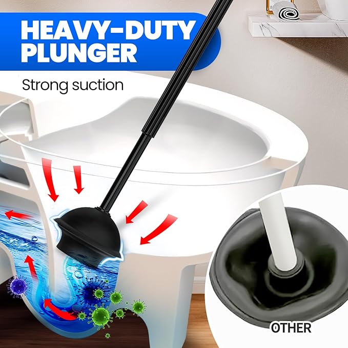 2Pack 2 in 1 Toilet Brush and Plunger Set, Extended Handle Plunger,Toilet Bowl Brush Plunger Set,Bathroom Cleaning Tools,Cleaning Brush,Toilet Brush Plunger Combo(Bright Black)