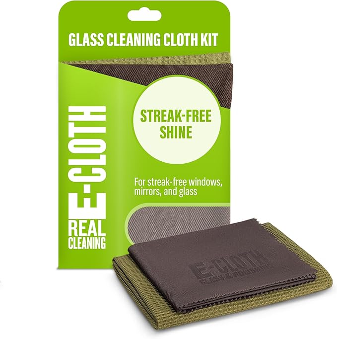 E-Cloth Microfiber Window Cleaning Cloth Kit - Glass Cleaning Cloth for Windows, Mirrors, Cars, Lenses, Eyeglasses, & More, Streak Free Clean, Machine Washable Reusable Towel - Dark Oak
