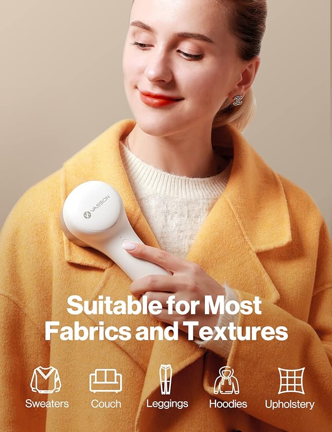 VASSON Fabric Shaver, Sweater Shavers to Remove Pilling, High-Perf Defuzzer, Rechargeable Electric Lint Shaver for Fuzz and Lint Balls from Clothing, Upholstery (Greyish White)