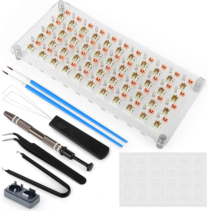 RUNJRX 44 Keyboard Switches Acrylic Lube Station,Switch Films 120Pcs,Switch Opener for MX Cherry Kailh Akko,Lube Tool for Mechanical Keyboard