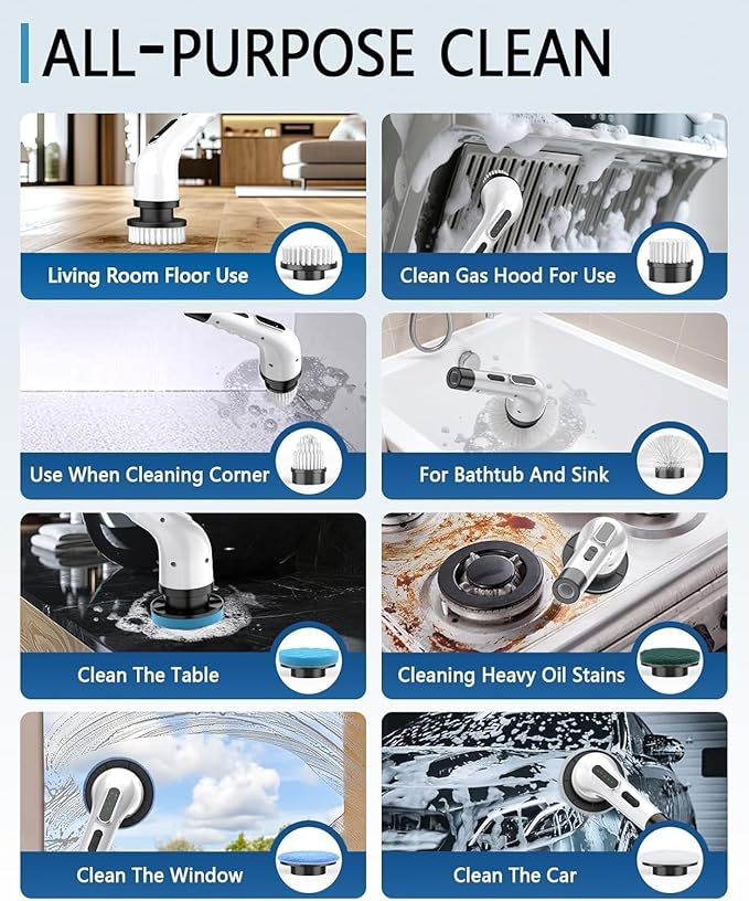 Electric Spin Scrubber for Cleaning Bathroom, Shower Scrubber Cordless Cleaning Brush with IPX7 Waterproof & 3 Speed, 9 Brush Heads, Bathroom Cleaning Supplies for Shower Tub Kitchen Tile Toilet Floor