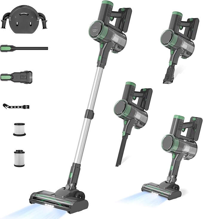 Cordless Stick Vacuum Cleaner, 45KPA Powerful Suction 50Mins Runtime, Lightweight 6-in-1 Vacuum with LED Touch Screen Anti-Tangle for Pet Hair Hard Floor Carpet Home Car