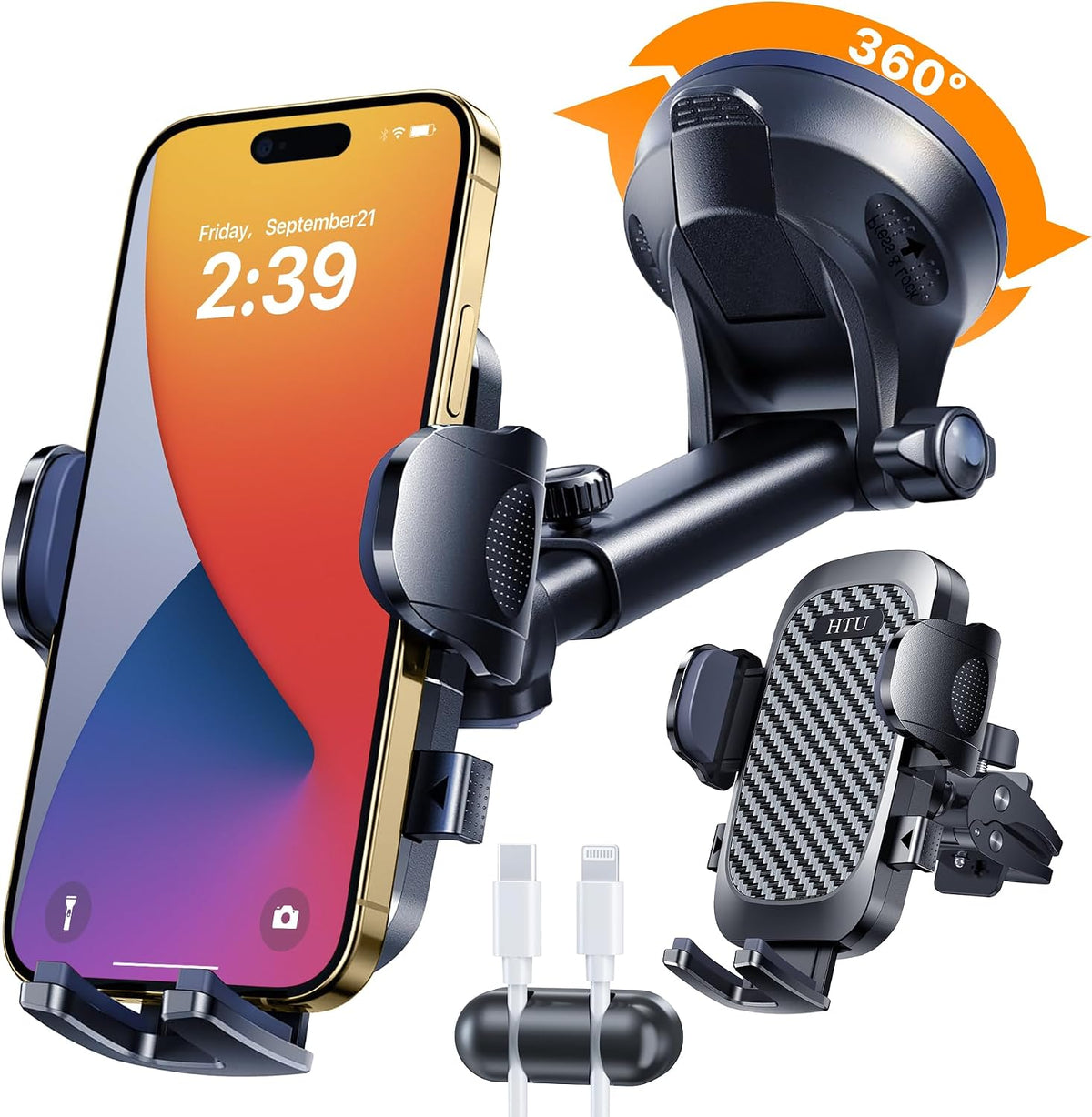 2026 Ultimate Best【True Military-Grade & Safety Cert】Car Phone Holder 【Upgraded 360° Rotation & 100LBS Strongest Suction】5-in-1 Truck Windshield Dashboard Vent Mount Stand for iPhone Android, Black