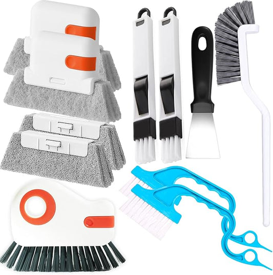 11PCS Window Track Cleaning Tools - Deep Clean Groove Gap Cleaning Brush Kit for Window/Door Tracks, Sill, Tile Lines, Kitchen Gunk, Bathroom Counters