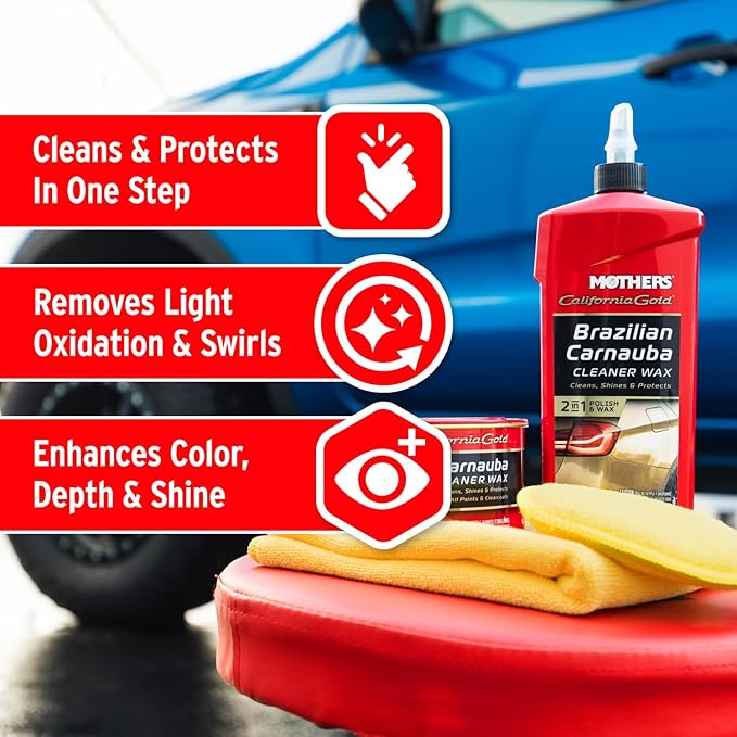 Mothers California Gold Brazilian Carnauba Cleaner Wax, 1 gal. — Cleans & Waxes in One Step, Removes Oxidation & Swirls, Premium Carnauba Shine & Protection for All Paint Finishes (05702)