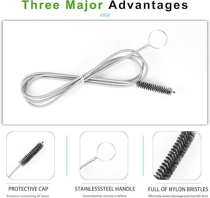 CiaraQ Bottle Cleaning Brushes, 8 Inch Nylon Tube Brush Set & A Flexible Long Drain Brush 60 inch, Cleaner for Narrow Neck Bottles Cups with Hook, Set of 11pcs, Black