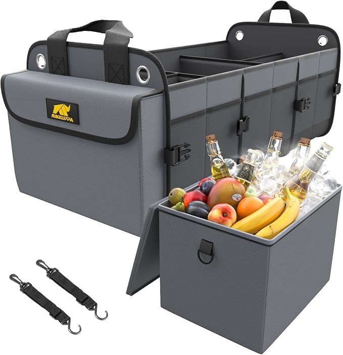 MIKKUPPA Car Trunk Organizer with Cooler, 100L, Premium Material, Gray