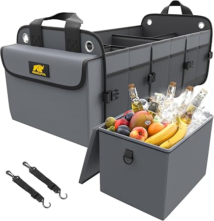MIKKUPPA Car Trunk Organizer with Cooler, 100L, Premium Material, Gray