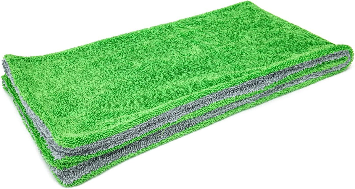 Dreadnought XL Microfiber Towel, Superior Absorbency for Drying Cars, Trucks, and SUVs, Double-Twist Pile, One-Pass Vehicle-Drying Towel - Pack of 1, Green/Gray (20 inch x 40 inch)