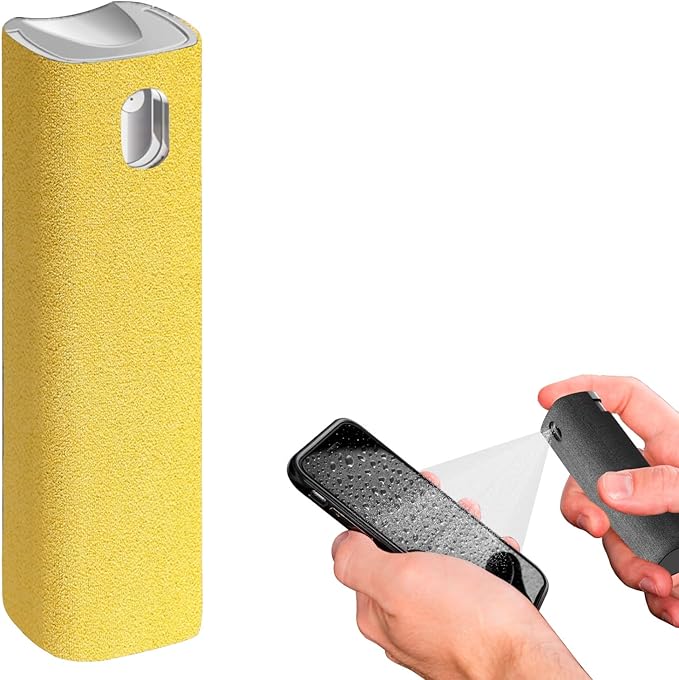 IO CLEAN Mini Screen Cleaner Spray – Finger Proof Screen Cleaner for Smartphones, iPads, MacBooks, Laptops, Car Screens, Touchscreens – 3in1 Mist Cleaner, Microfiber Cloth and Protective Cover -Yellow