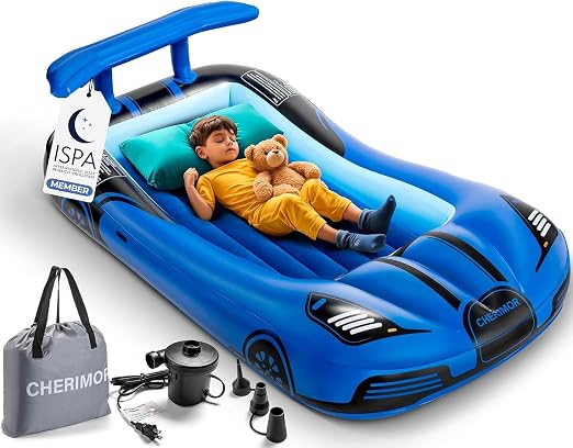 CHERIMOR Inflatable Toddler Travel Bed with 4 Safety Bumpers & Auto Pump