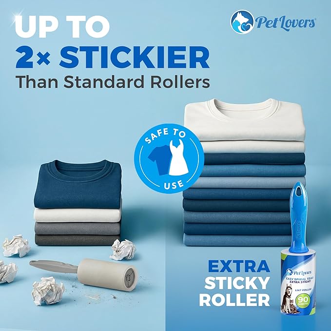 PetLovers Extra Sticky Lint Roller Mega Value Set 450 Sheets for Pet Hair Removal and Clothes, Dog and Cat Lint Remover 5 Pack
