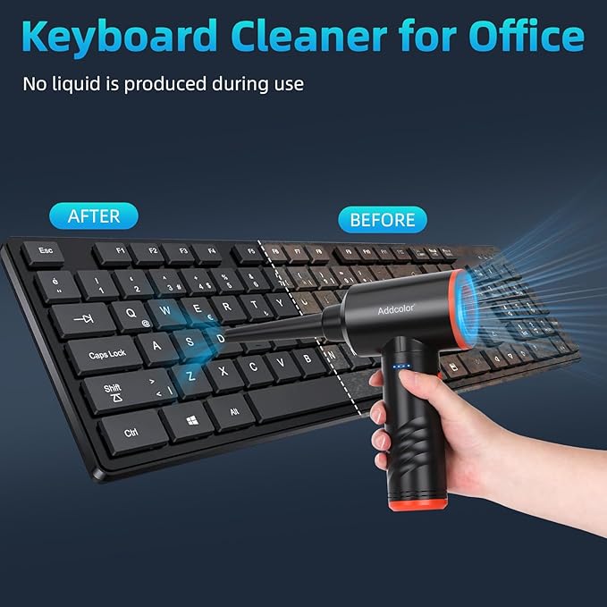 Compressed Air Duster 6000mAh Battery - Electric Air Duster Addcolor AD38 Keyboard Cleaner 3 Adjustable Wind Speeds with LED, Reusable Canned Air for Dust Removing Installations for Cleaning Purposes