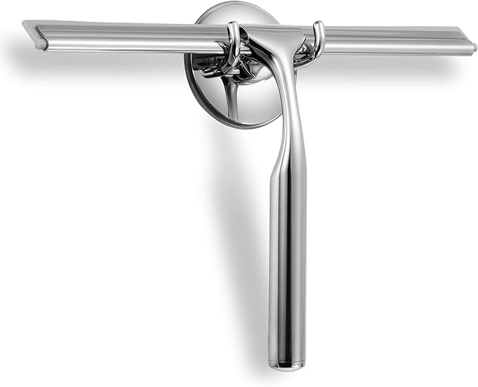 Ettori Shower Squeegee Clear Glass Wall Cleaner Stainless Steel with Suction Storage Hook -10'', Chrome