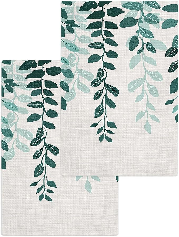 Rustic Vintage Leaves Waffle Kitchen Hand Towels Set of 2,Super Absorbent & Quick Dry Hair Dish Bath Tea Golf Microfiber