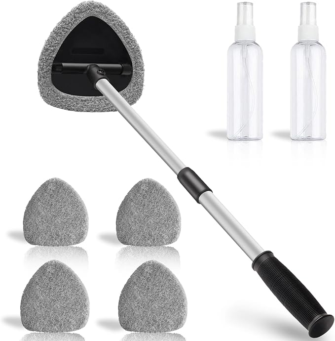 Super Absorbent & Streak-Free – 25.5" Extra Long Windshield Cleaning Kit with 5 Upgraded High-Density Coral Velvet Pads & 2 Spray Bottles for Car & Home, Gray