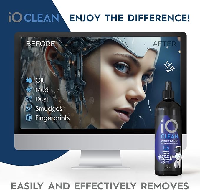 Screen Cleaner Spray (16oz + mini Cleaner) – Best Large Cleaning Kit for LCD LED OLED TV, Smartphone, iPad, Laptop, Touchscreen, Computer Monitor, Electronic Devices, Microfiber Cloth and 2 Nozzles