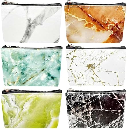 HappyDaily 6 Pack PU Leather Zipper Bags Small Makeup Bags Lipstick Cosmatic Organizer Storage Pouch Carrying Purse (Mar